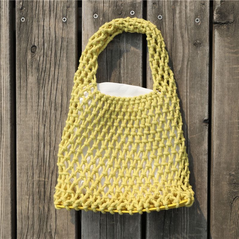 Cute Handheld Fresh Beach Straw Bag Color-Block Woven Strap Lined Handbag_voghion.com