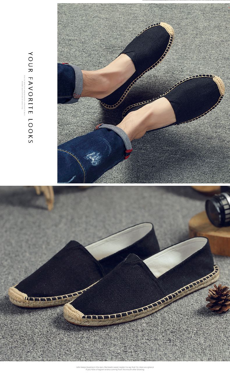Casual Espadrilles Handmade Fashion Versatile Straw Woven Linen Sweat-Absorbing Breathable Slip-On Lazy Cloth Shoes_voghion.com