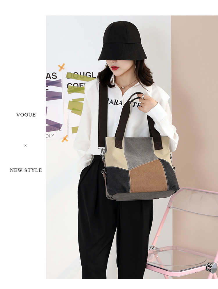 Semplice tela di moda da donna di grande capacità Vinte Color Patchwork B Nuova spalla di alta qualità_voghion.com