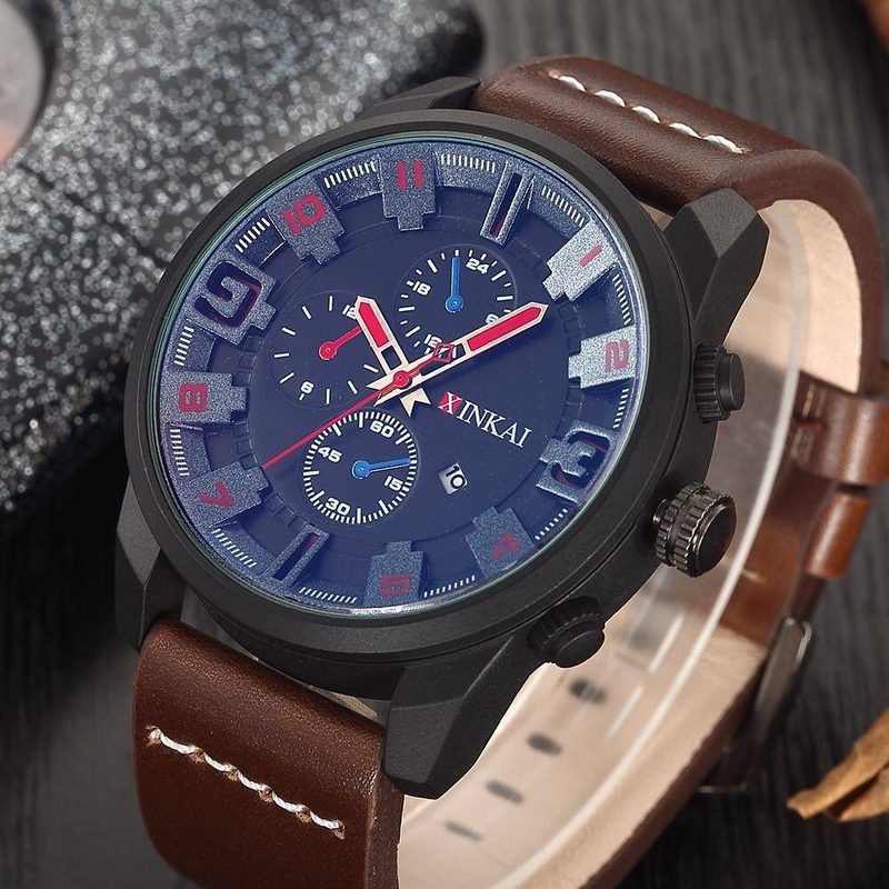 Stijlvolle en moderne stijl, op maat gemaakte gepersonaliseerde wijzerplaat, comfortabele autohechtpolsband, verjaardagscadeau, luxe heren quartzhorloge_voghion.com