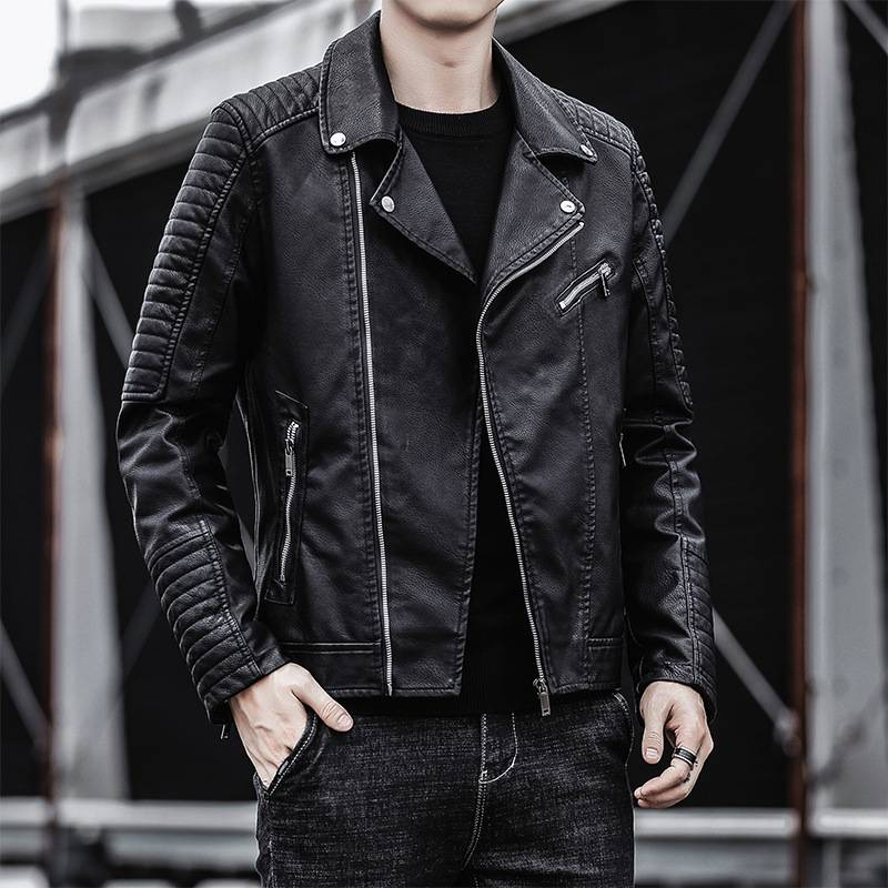 Herrkläder läder casual läderjacka ungdom snygg motorcykel PU-jacka casual herrkappa_voghion.com