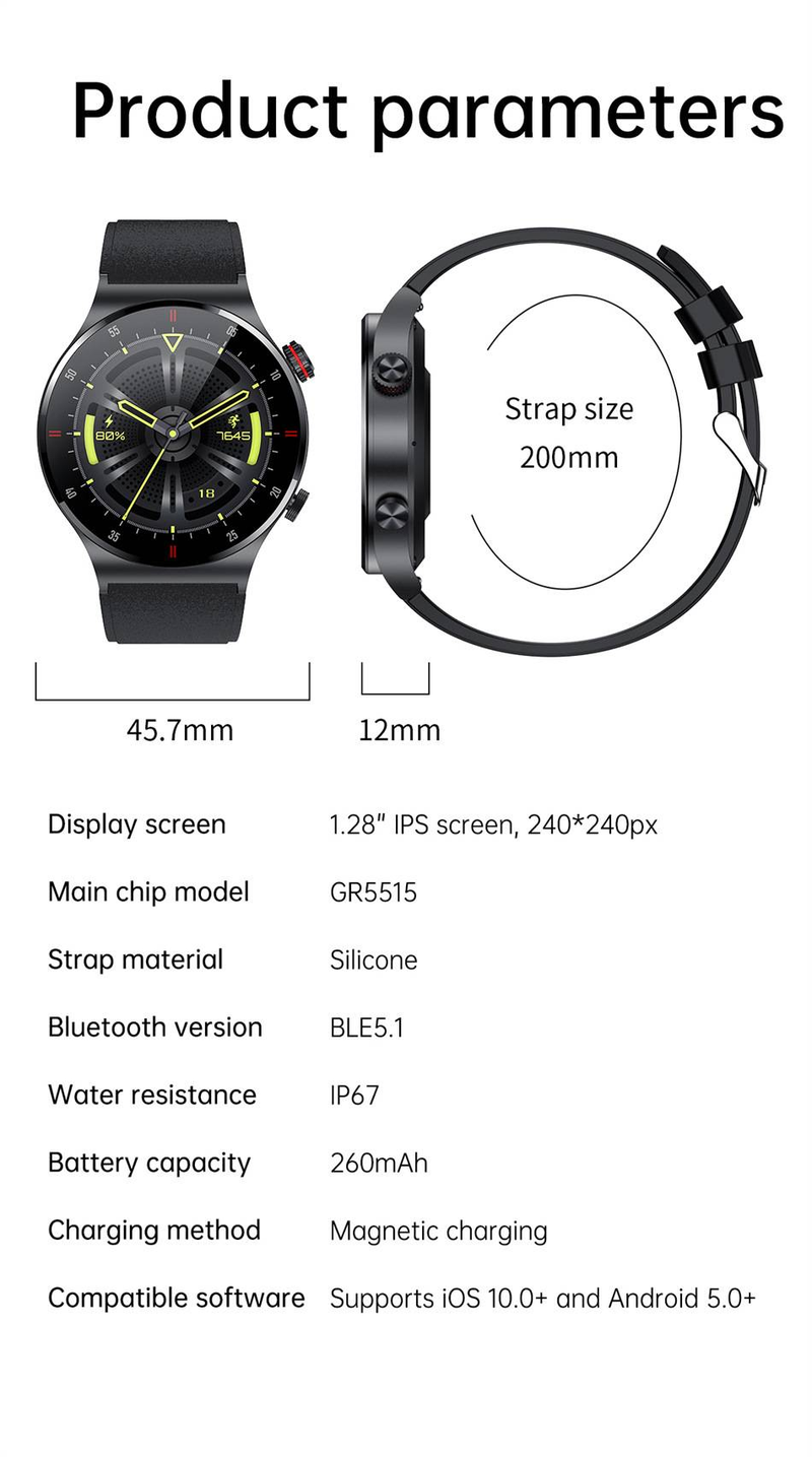 Heart rate blood pressure blood oxygen monitoring music playback remote control photo taking Bluetooth call business smart watch_voghion.com
