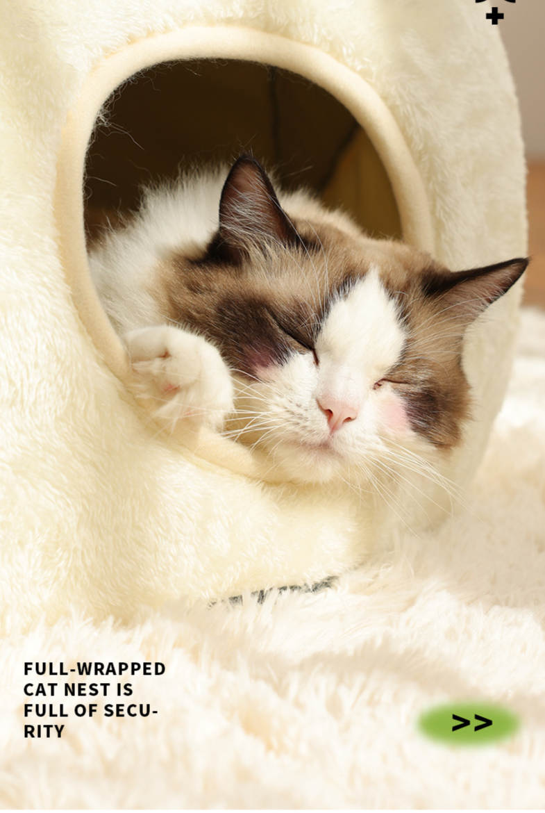 Nido per gatti con piccola rana, semi-chiuso, caldo in peluche per autunno e inverno, nido per cani_voghion.com