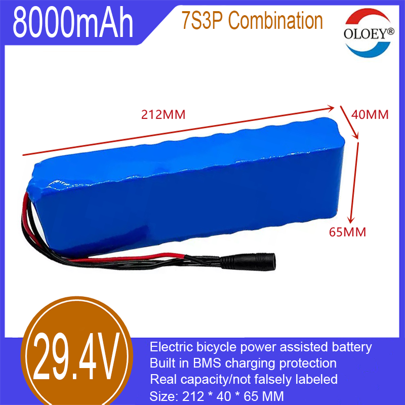 Pack de batterie lithium-ion 29,4 V, combinaison 7S3P, 8000 mAh, protection de charge BMS intégrée, utilisé pour les vélos électriques, scooters, etc._voghion.com