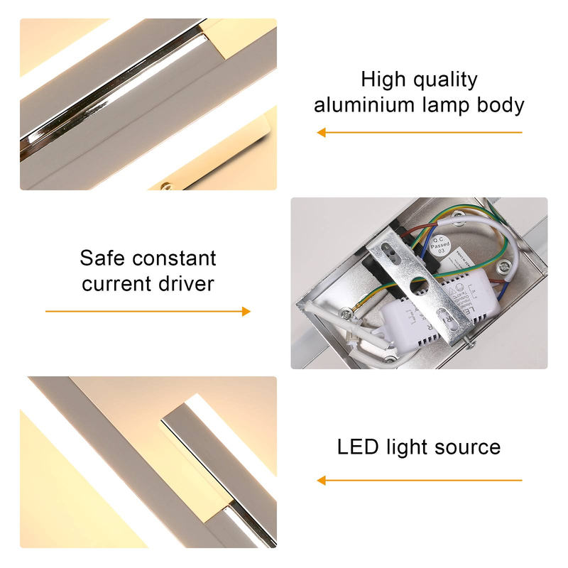 GOECO LED-Wandleuchte aus Acryl, nordisches Design, Chromfarbe, 40 x 9,5 x 4 cm, warmes Licht 3000 K, 16 W, ideal für Küche und Schlafzimmer_voghion.com