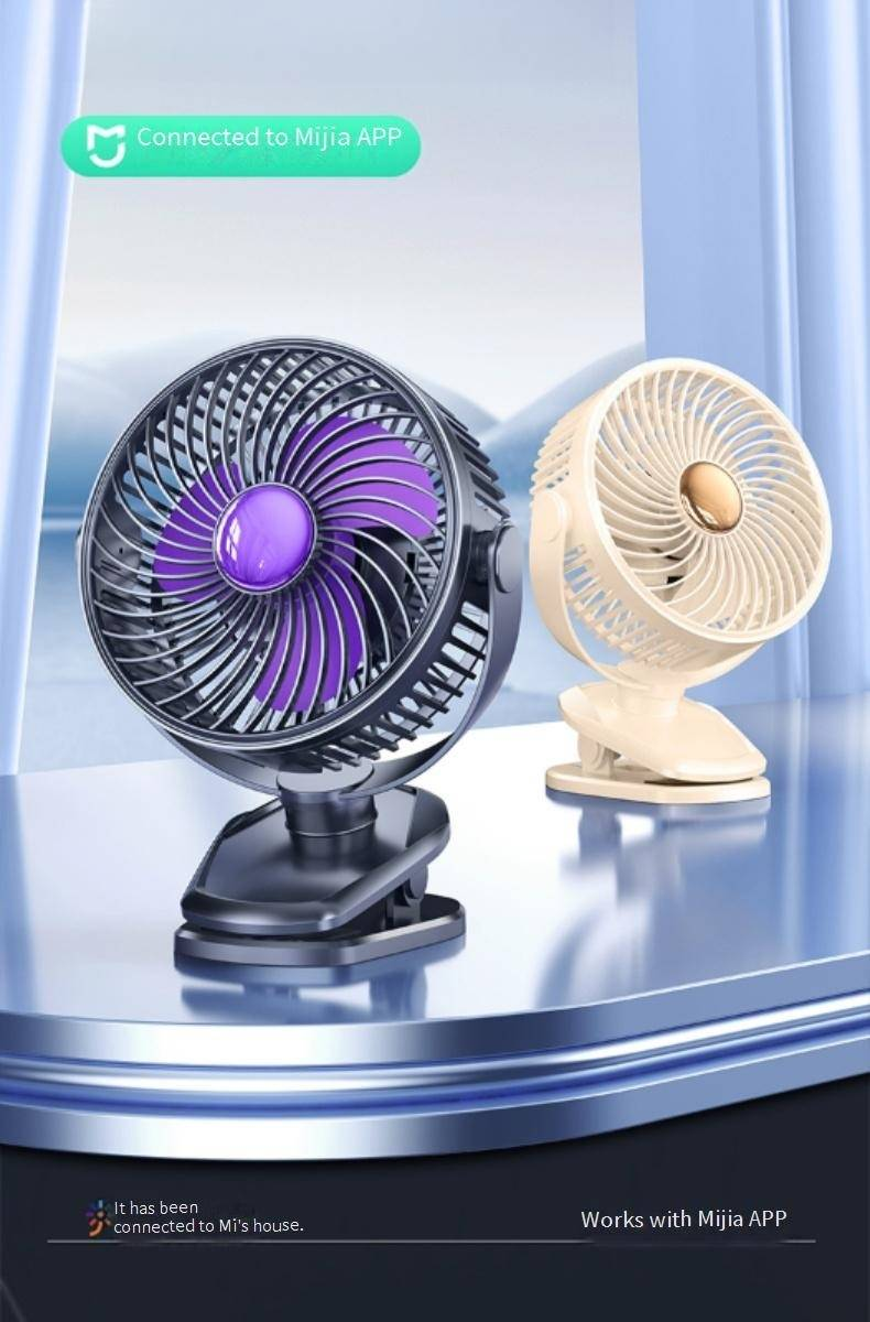 Der kleine Ventilator für den Heimgebrauch ist geräuschlos und kann auf dem Schreibtisch im Büro oder im Wohnheim aufgeladen werden. Er wurde mit der Mijia-App verbunden._voghion.com