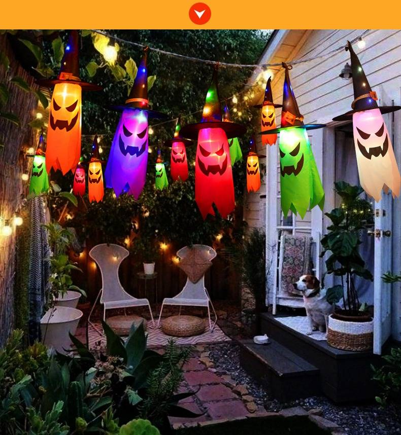 Glowing Halloween Witch Hats Outdoor Decorations - Colorful Ghost Witch Hats For Trees, Eaves & Parties_voghion.com