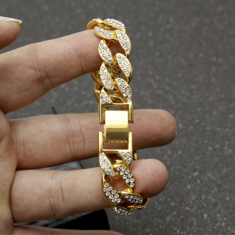 Men's & Women's Jewelry Cuban Link Chain Bracelet 15mm Wide Hip Hop Style Alloy Full Diamond-Cut Design Full Diamond 15mm Alloy Cuban Bracelet_voghion.com