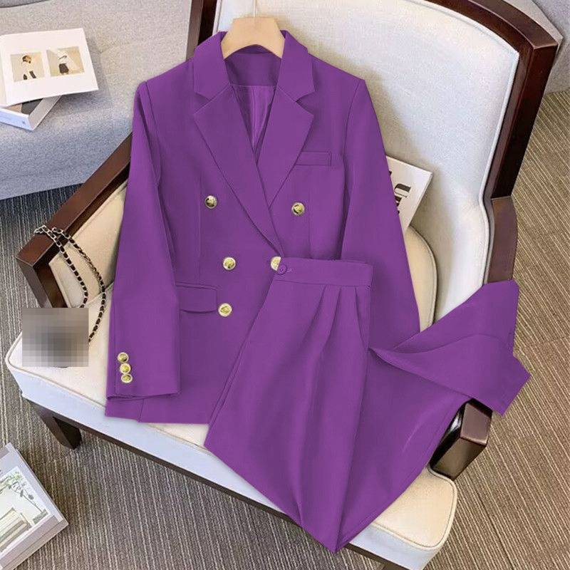 Elegant Plus Size Women's Blazer Suit Set - Stylish Loose Fit Office Wear With Classic Lapel & Button Detail (Multiple Colors/Sizes)_voghion.com