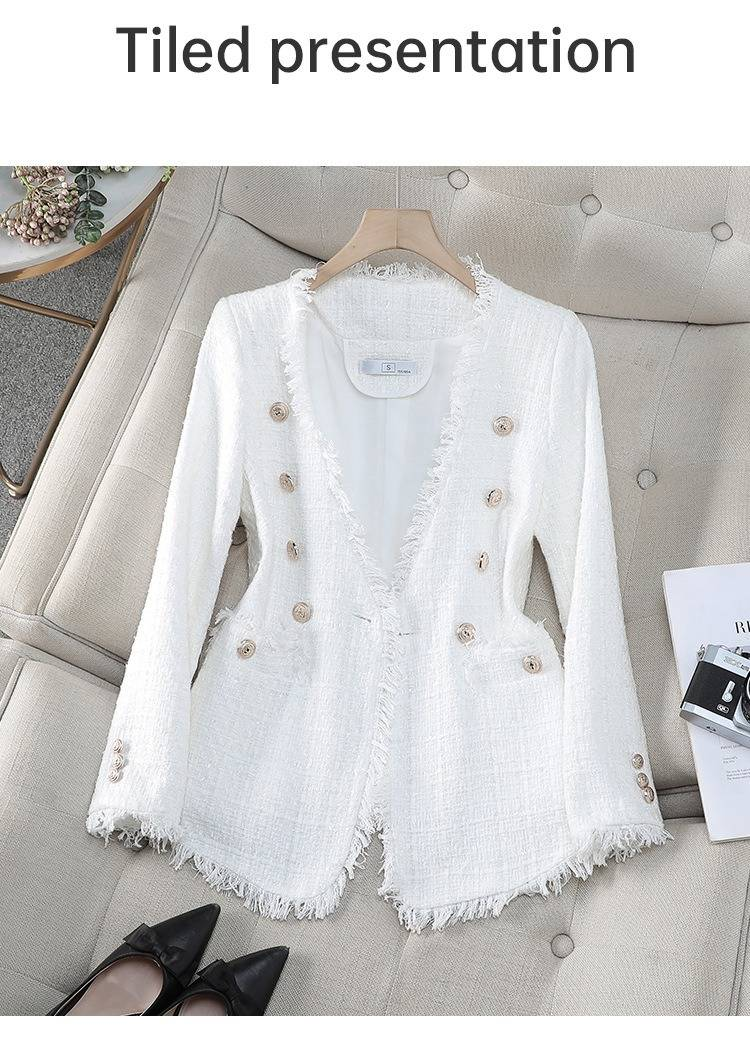 Giacca blazer in tweed da donna, giacca da abito corta slim fit chic per l'autunno, blazer bouclé elegante e versatile per l'ufficio e l'abbigliamento casual_voghion.com