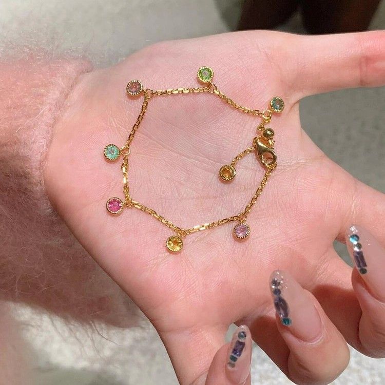 Vintage Dopamine Colorful Zircon Sweet Versatile High-Value Bubble Round Diamond Tassel Bracelet Jewelry_voghion.com