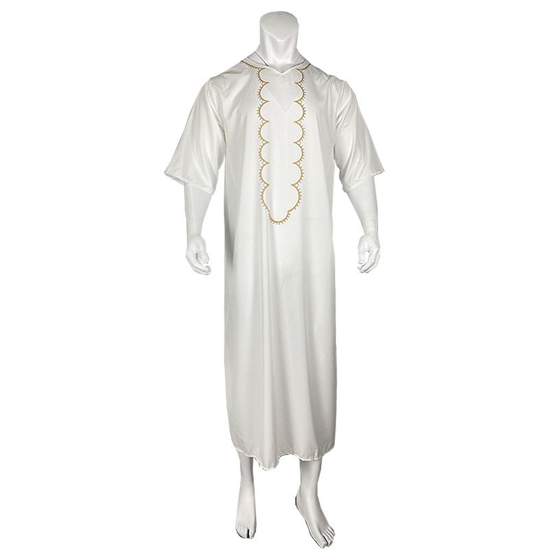 Männer Muslimischen Sommer Mode Lose Robe Islam Kaftan Männer Kleidung Dubai Luxus Muslimischen Abaya Muslimischen V-ausschnitt Kurzarm Druck_voghion.com