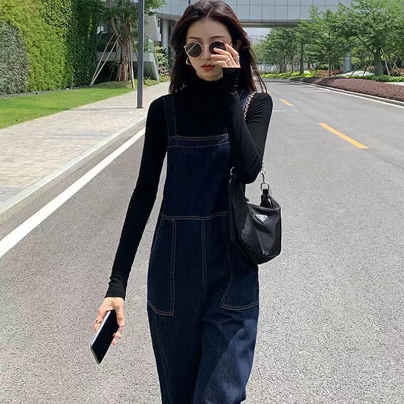 Dames denim overalls Koreaanse stijl losse, leeftijdsverminderende 2023 nieuwe mode lente herfst rechte jumpsuit met hoge taille_voghion.com