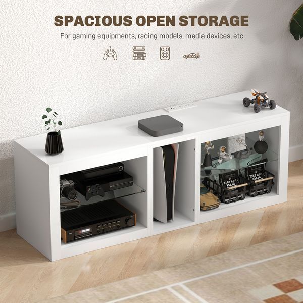 HOMCOM TV Stand Center For 55' With LED Lights And Power Outlets TV Television Cabinet With Adjustable Shelves High Gloss White_voghion.com