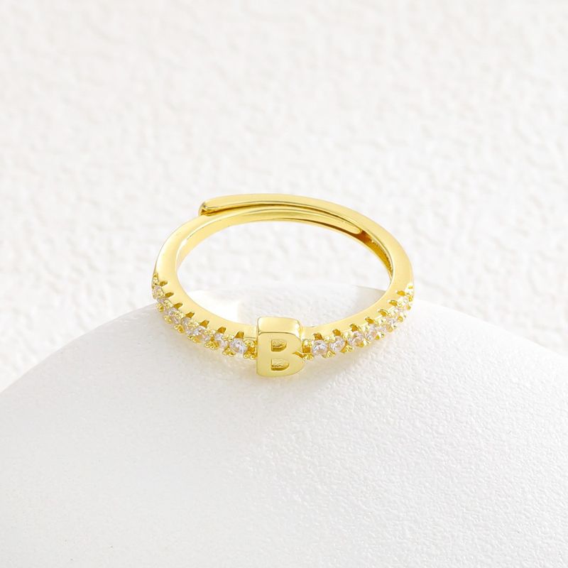 Goldfarbener, mit Zirkonia besetzter Damenring mit 26 englischen Buchstaben – schlichter, eleganter offener Ring_voghion.com