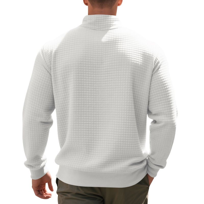 Sweat-shirt épais à fermeture éclair quart de tour pour homme - Pull décontracté américain avec jacquard à carreaux, coupe décontractée, col ras du cou en polaire_voghion.com