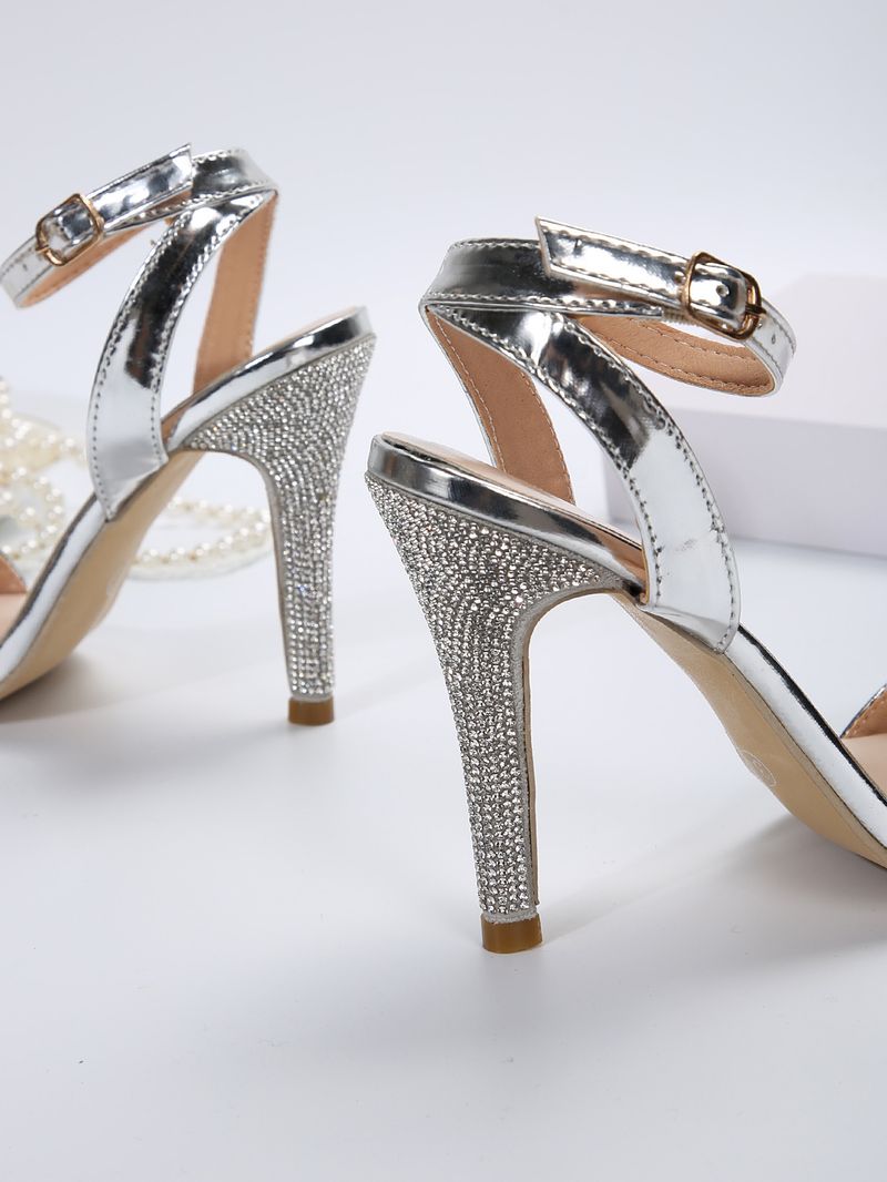 Scarpe da donna nuovo stile temperamento strass tacchi alti sandali donne fibbia punta stiletto moda scarpe_voghion.com
