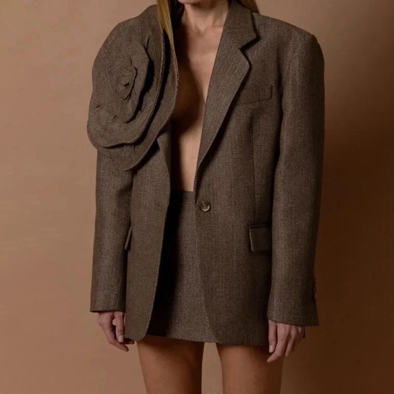 Wom's Clothing Spring New Artistic Retro Three dimsional wer Loose Design One button Solid Color Suit Jacket for_voghion.com