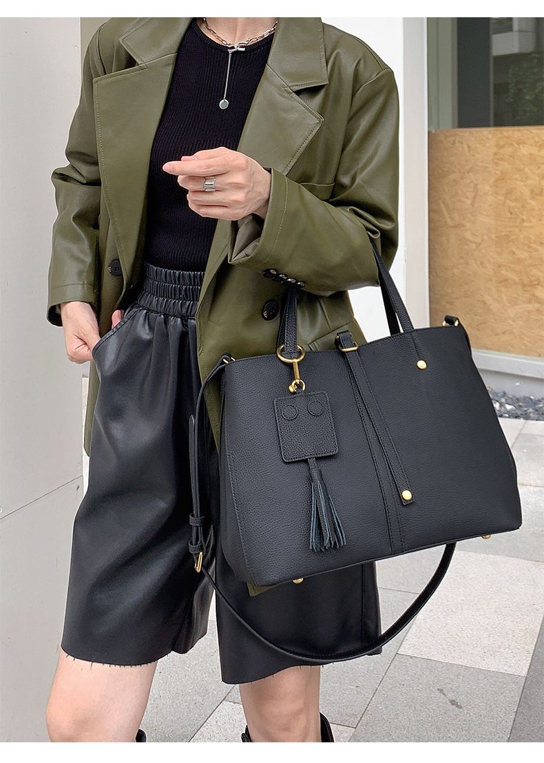Bolsa de ombro transversal de couro bovino com camada de cabeça, bolsa de balde de grande capacidade para deslocamento_voghion.com