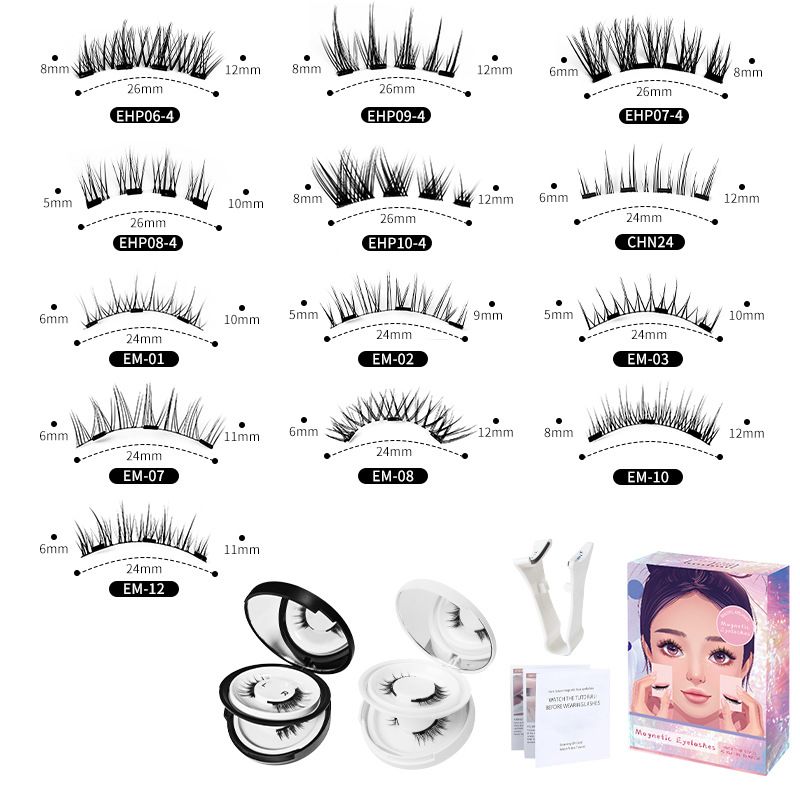 Conjunto de 2 pares de cílios postiços magnéticos - sem cola, aparência nude natural com pelo de vison (estilo celebridade da internet, reutilizável)_voghion.com