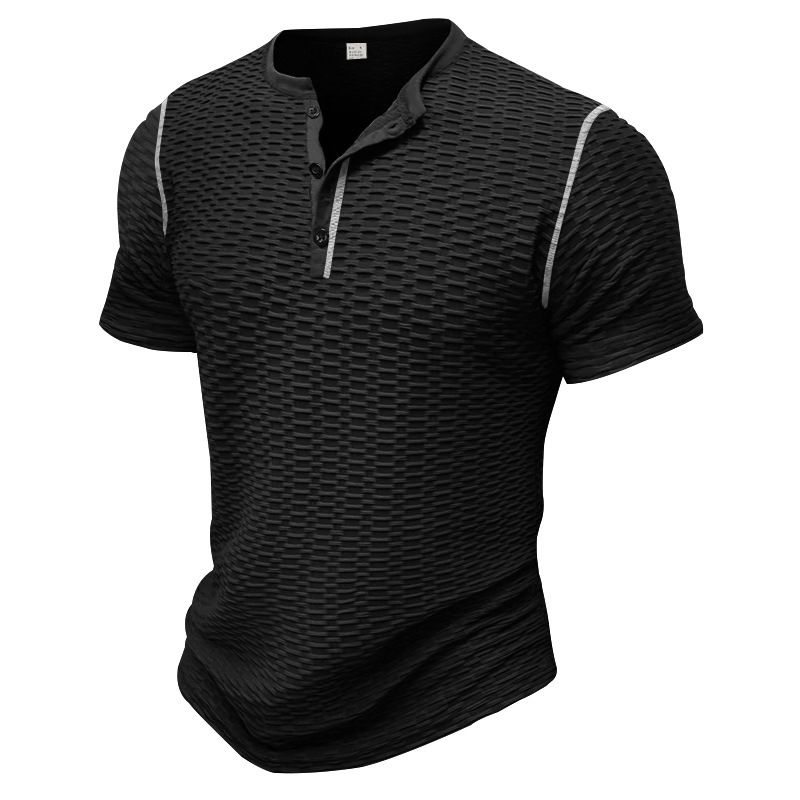 Unbeatable Quality Summer Sports Fitness Slim Fit Breathable Short Sleeved Muscle Henry Shirt Men's T-shirt_voghion.com