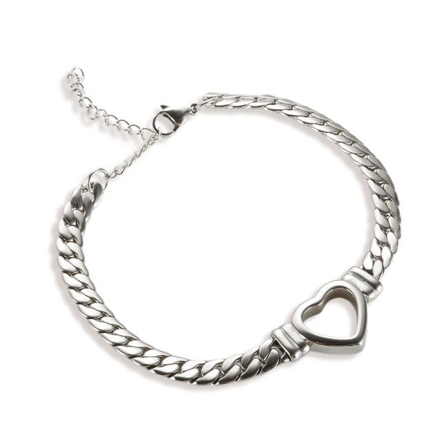 Stainless Titanium Steel Cuban Heart-shaped Gold-plated Hollow Flat Snake Chain Heart Pendant Necklace Bracelet Light_voghion.com
