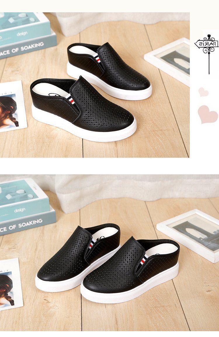 Four season commuting summer hollow out student s white shoes one foot stepping sloping heel thick soled lazy_voghion.com