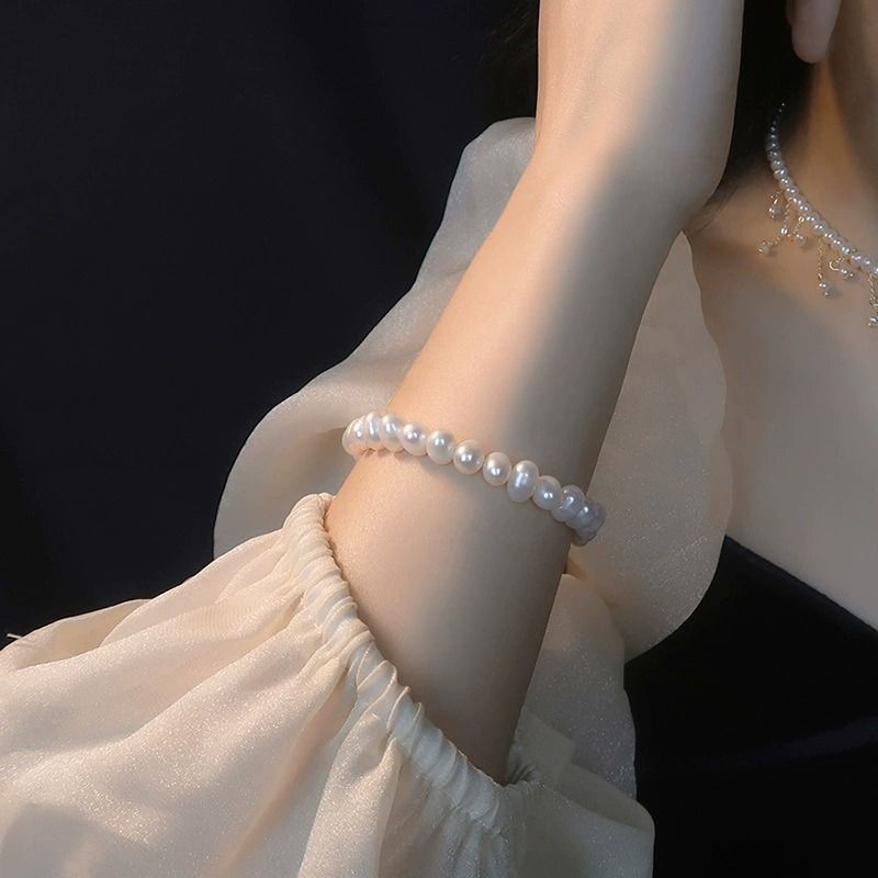 Braccialetto di perle d'acqua dolce irregolari e geometriche, semplice, alla moda, stile palazzo, elegante, gioiello_voghion.com