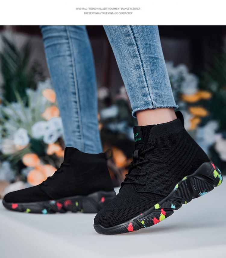 Women's Shoes Large Size Couple Socks Shoes Cotton Shoes High Top Cross Border Large Size High Elastic Flying Mesh Shoes Men's And Women's Shoes_voghion.com
