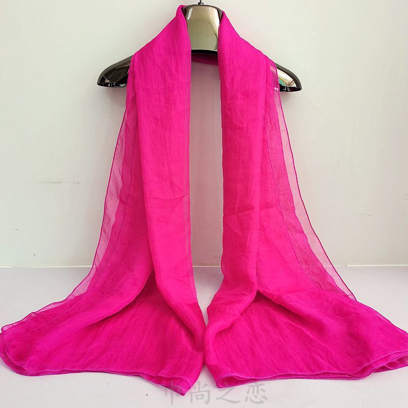 Leuchtend roter Seidenschal für Damen, modischer Chiffonschal für Frühling und Herbst, einfarbiger Tanzschal für den Winter, lange Ausführung_voghion.com