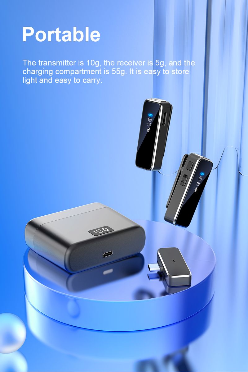 Lavalier met LCD-scherm Oplaaddoos Draadloze reversmicrofoon Ruisonderdrukkingsmicrofoon voor iPhone Android_voghion.com