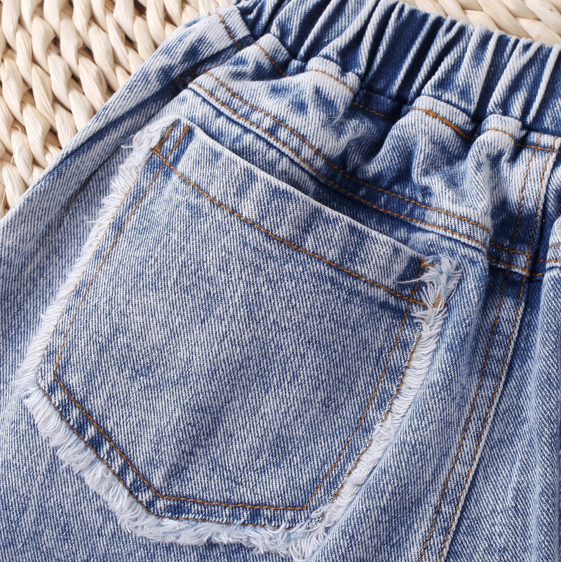 Conjunto de dos piezas de jersey de lana con lunares, color liso, sin mangas y hombros descubiertos para madre e hija, con pantalones vaqueros rotos_voghion.com