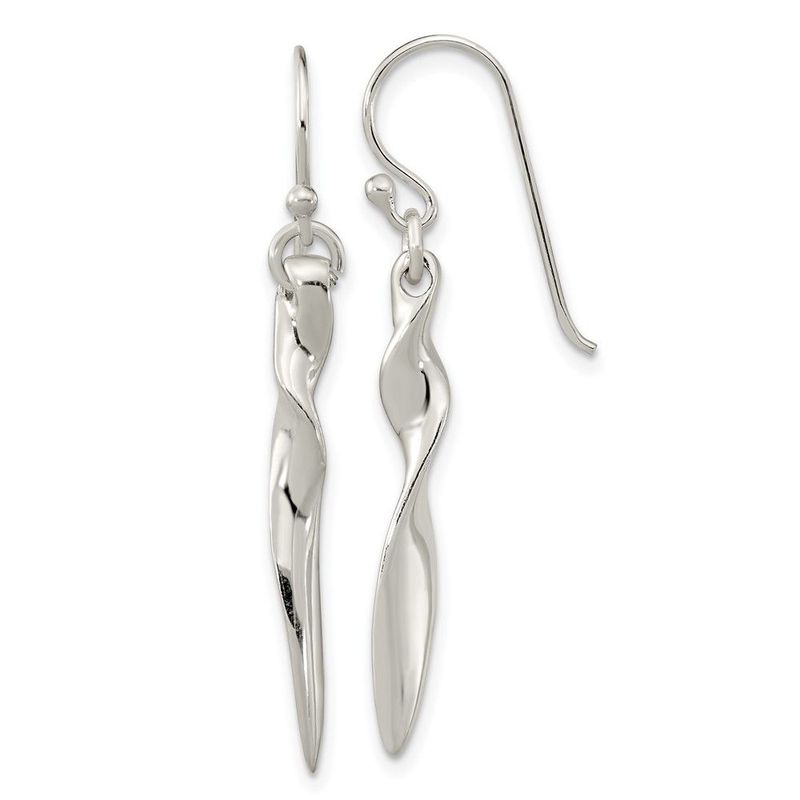 Sterling Silver Polished Twisted Bar Dangle Shephard Hook Earrings_voghion.com