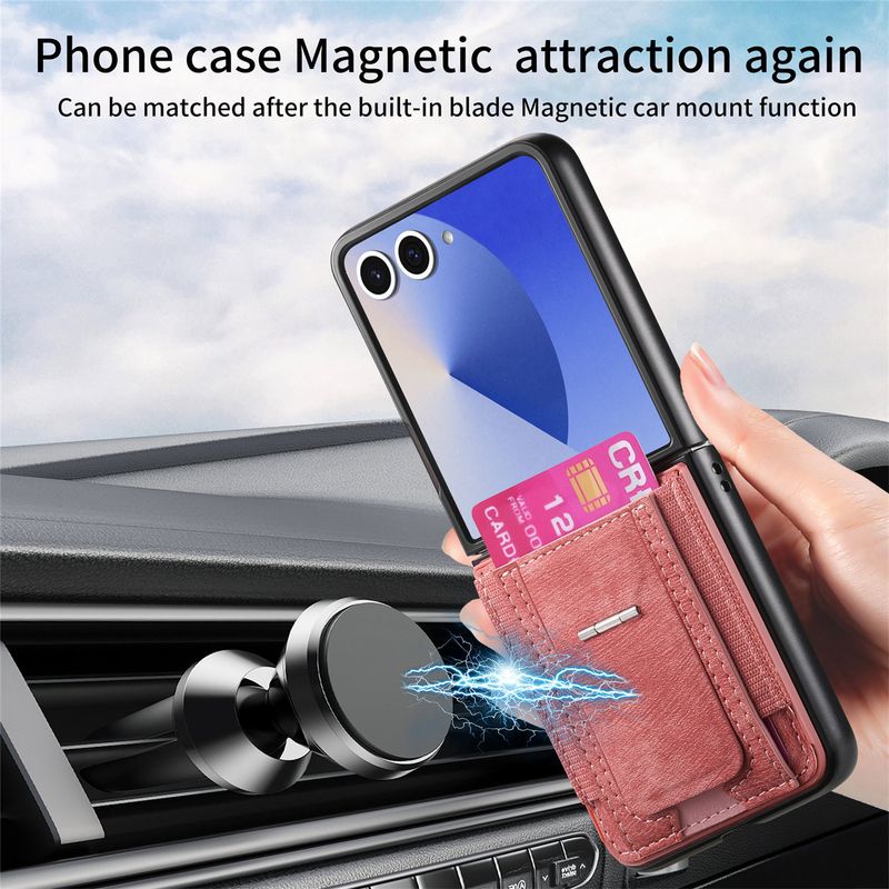 TechGlobe Compatible With Samsung ZFlip7 Hinge Stand Phone Case Card Slot Coin Holder ZFlip6 Shockproof Car Mount Protective Cover_voghion.com