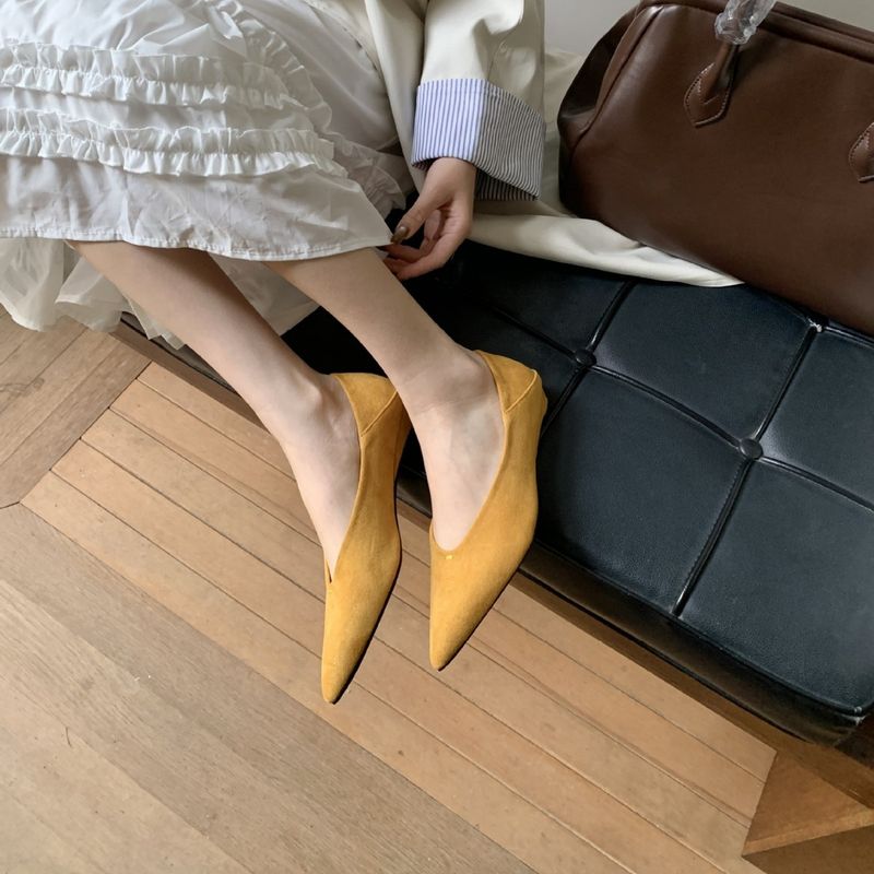 French Style Pointed Toe Inner Suede For Women, Autumn And Winter New Versatile Slip-On Shallow Commuter Work Shoes_voghion.com