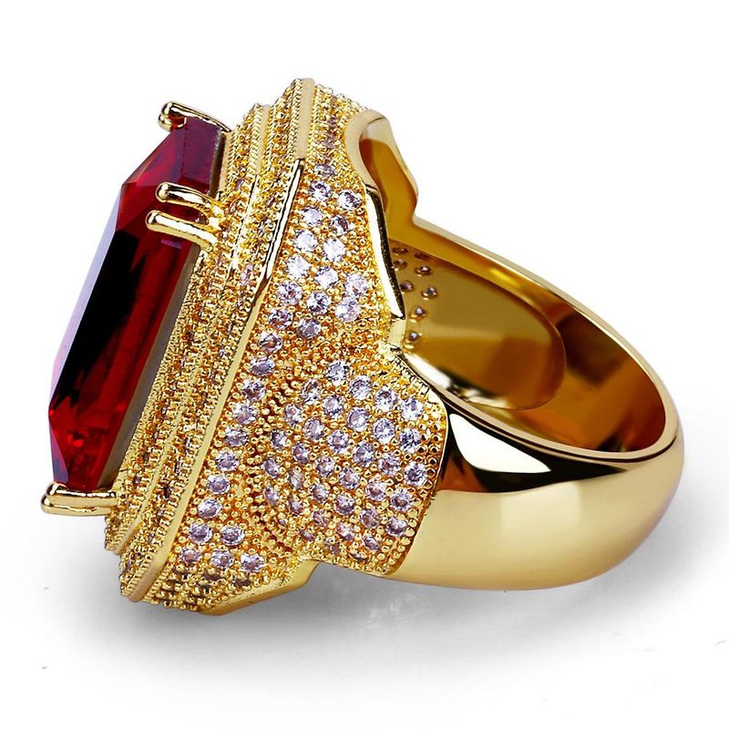 Jewelry & Accessories Gold Plated Gold Plated Micro-Pave Zircon Hip Hop Ring With Ruby For Men - Geometric Design Statement Jewelry (Sizes 7-11)_voghion.com