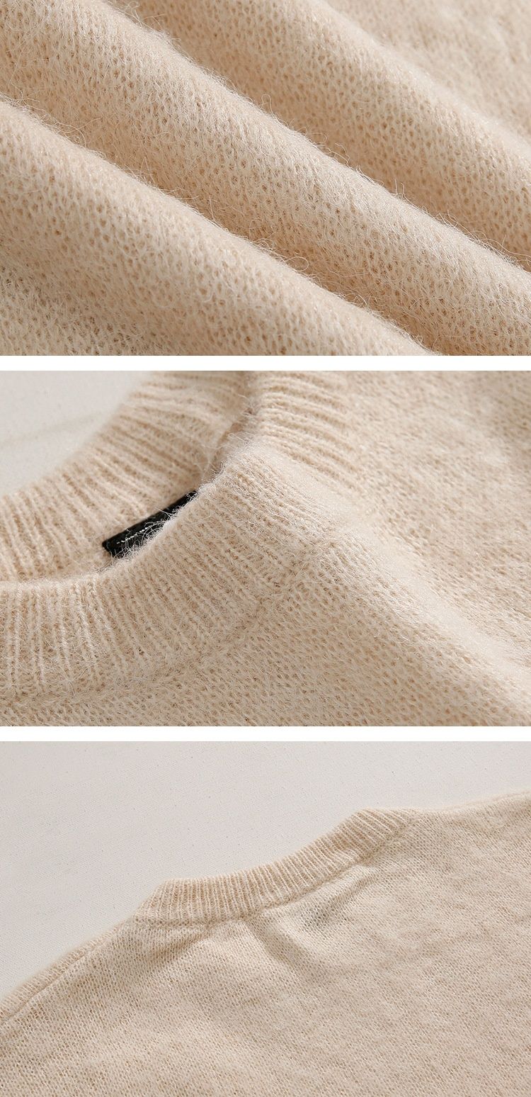 Hue Hue MYQ Solid Color Lazy Style Men's Winter Warm Base Shirt Korean Trend Loose Pullover Knitted Sweater_voghion.com