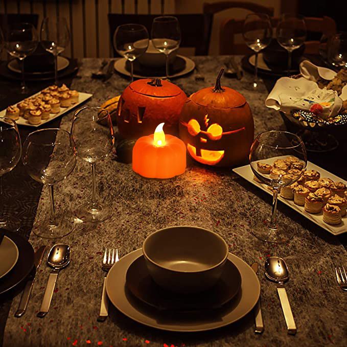 Halloween LED Pumpkin Lantern Set - 12pcs Battery-Operated Flameless Candles, Flickering Warm White Glow, Spooky Decor For Party, Porch & Indoor_voghion.com