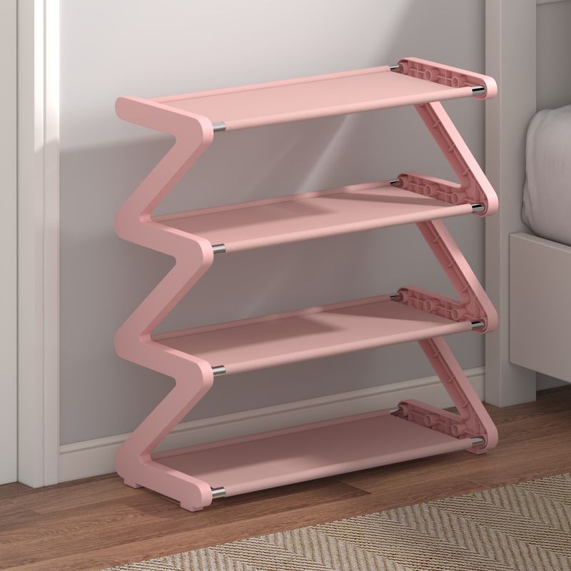 4-Tier Z-Shaped Plastic Shoe Rack – Space-Saving, Easy Assembly, Modern Shoe Organizer For Home (Grey/Blue/Pink/Black)_voghion.com