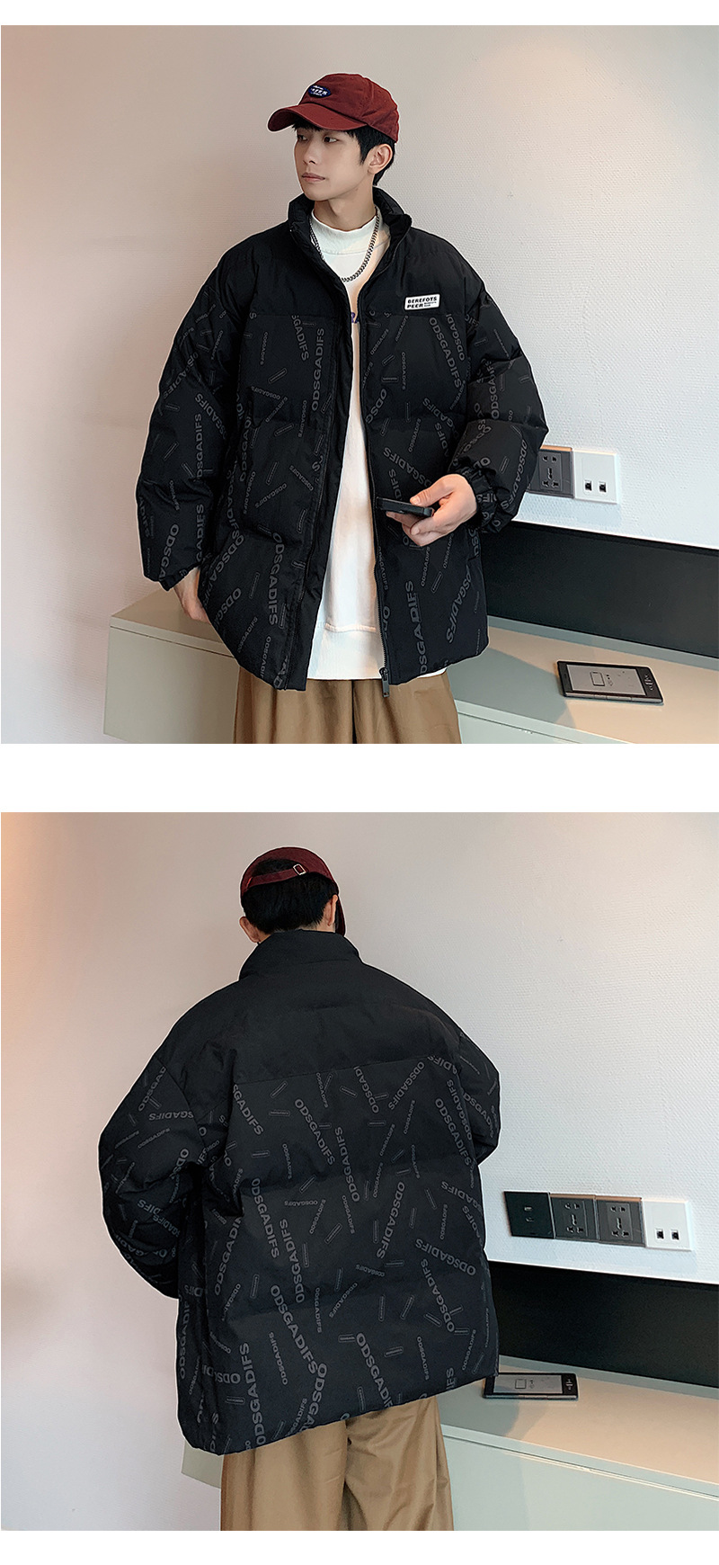 Modische, mit Baumwolle gepolsterte Kleidung, trendige, koreanische Version der mit Baumwolle gepolsterten Jacke für hübsche Männer, warme, lässige Brotkleidung_voghion.com