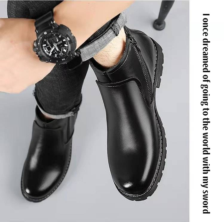 Zapatos de cuero nuevos de otoño para hombre, botas británicas retro, zapatos casuales de tacón alto para hombre, botas cortas, botas de herramientas, marea_voghion.com