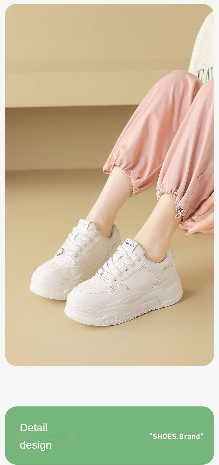 cameido Women's thick-soled white canvas shoes, lace-up height-increasing flat sole casual shoes for the fall of 2024._voghion.com