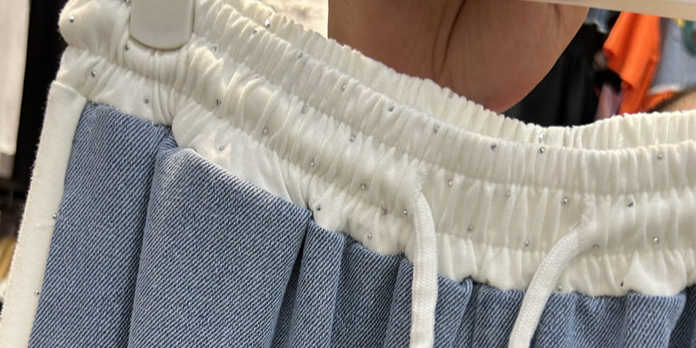 Women's Clothing Short Sleeved Thin Drawstring Splicing Hot Diamond Denim Tops For Women Summer Stylish Wide Leg Pants Two Piece Suit_voghion.com