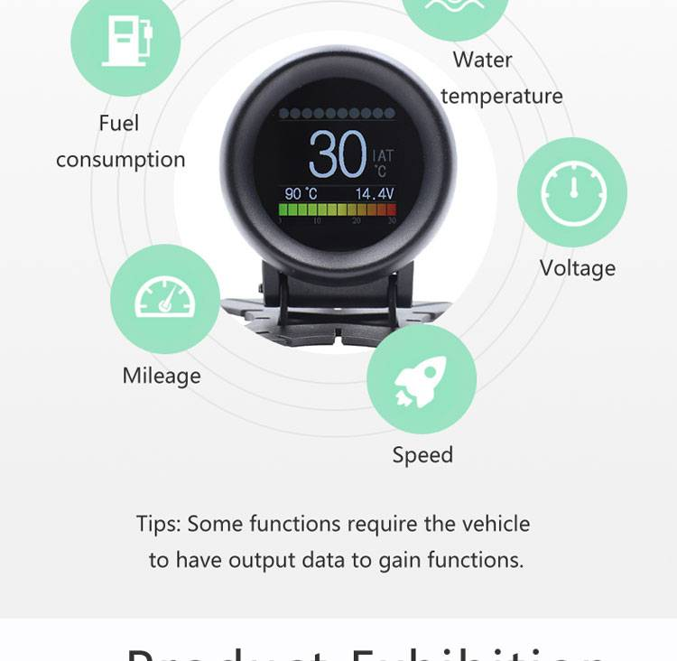 Araba OBD HUD Çok Fonksiyonlu Dijital Metre Alarm Hız Su Sıcaklık Göstergesi Arıza Testi_voghion.com