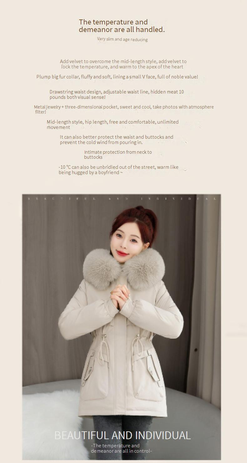 Damen-Winterparka mit Fleecefutter und Kaninchenfellkapuze, schmal geschnittene Pufferjacke in mittlerer Länge, modische, warme Oberbekleidung für den Stadtverkehr_voghion.com