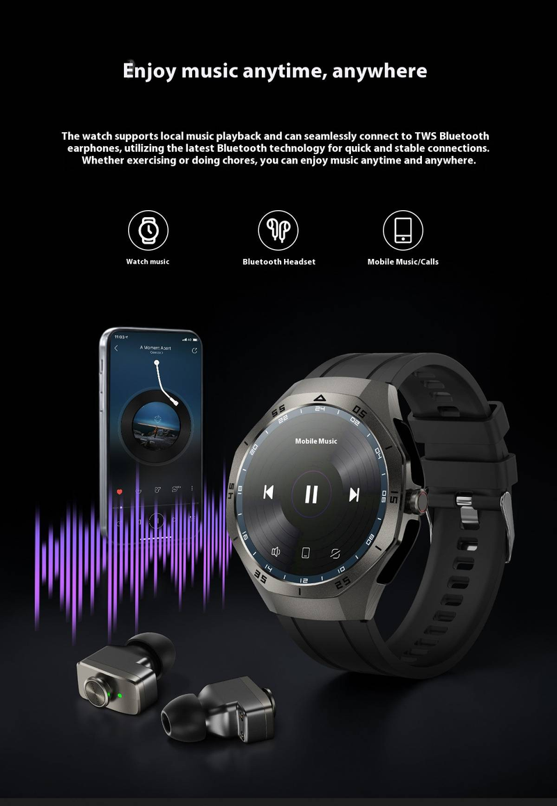 Smart Watch With Bluetooth Earphones 2-in-1, Fitness Tracker With Heart Rate Monitor, Sleep Tracking, Music Playback, NFC,_voghion.com