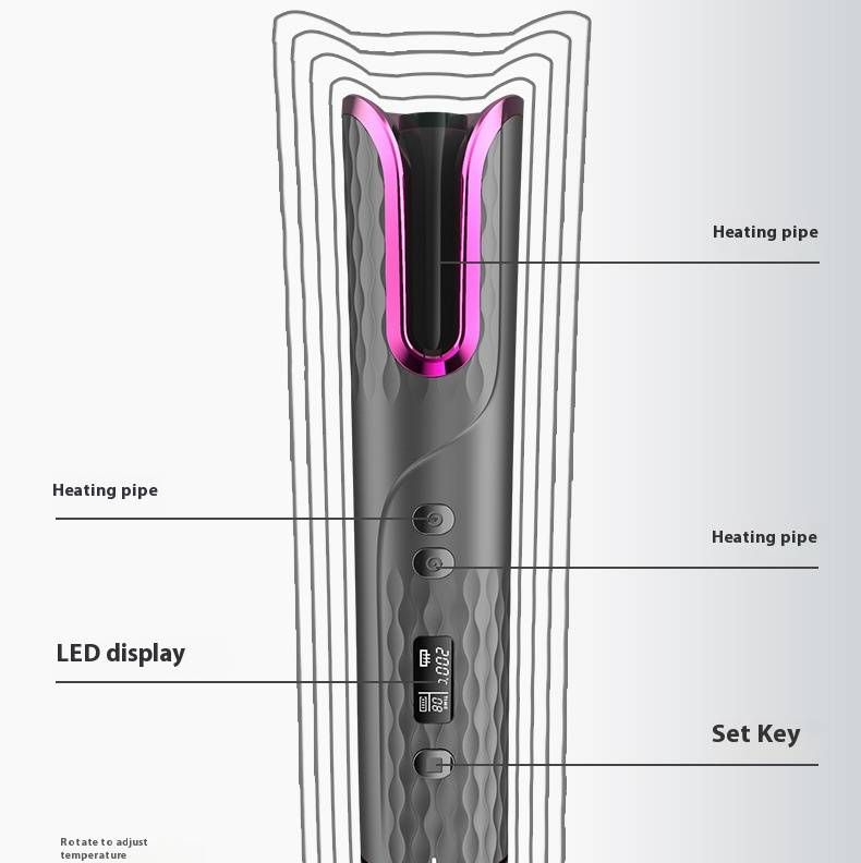 16–20 mm großer, automatisch rotierender Lockenstab mit 10 Temperatureinstellungen, kabellosem Stylingstab mit Keramikbeschichtung, LCD-Display und USB-Aufladung_voghion.com