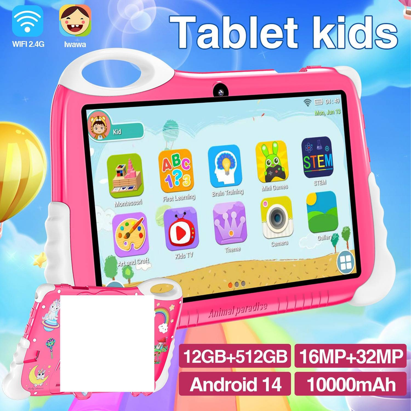 Kids Pegasus Tablet – 7 Zoll Android Dual-Core, 512 GB Speicher, GPS, Bluetooth, Dual-Kameras, 9-Stunden-Akku, Kindersicherung_voghion.com