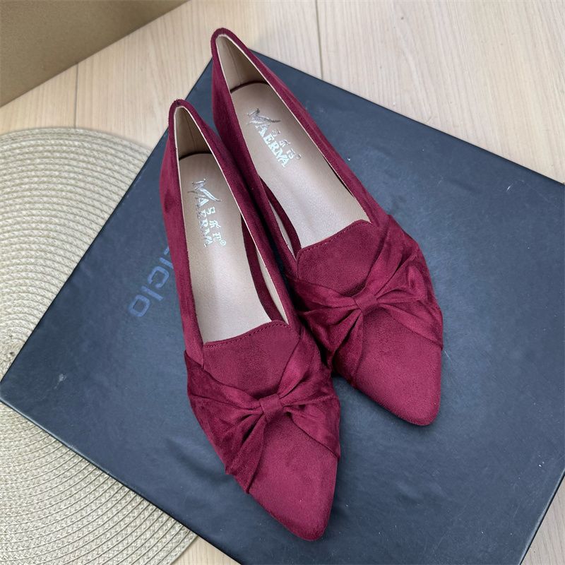 Damen-Ballerinas, schicke, einfarbige, wildlederähnliche Ballerinas für Mädchen: Spitz zulaufendes Design mit Knotendetail für vielseitigen Tragekomfort, Größe 33–44_voghion.com
