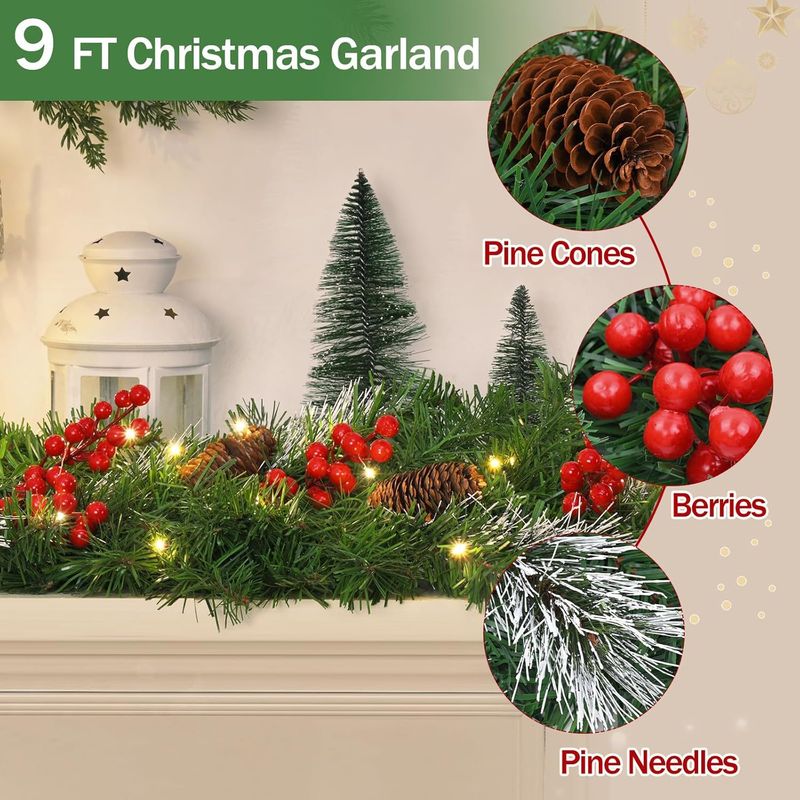180/270CM Artificial Christmas Wreath Door Hanging Decor With Pine Needles & Ornaments - Warm White/Colorful LED Lights,_voghion.com
